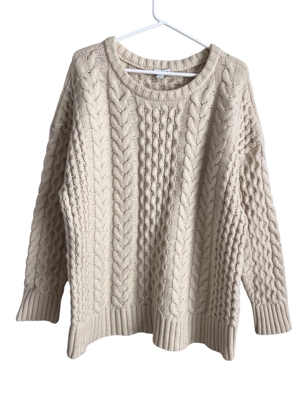 J Jill Cream Fishermans Cableknit Sweater Wool Blend Neutral Preppy Women’s XL
